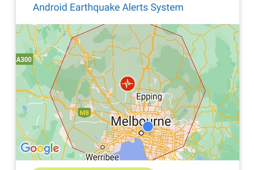 A map shows the area of Melbourne that could expect to feel an earthquake