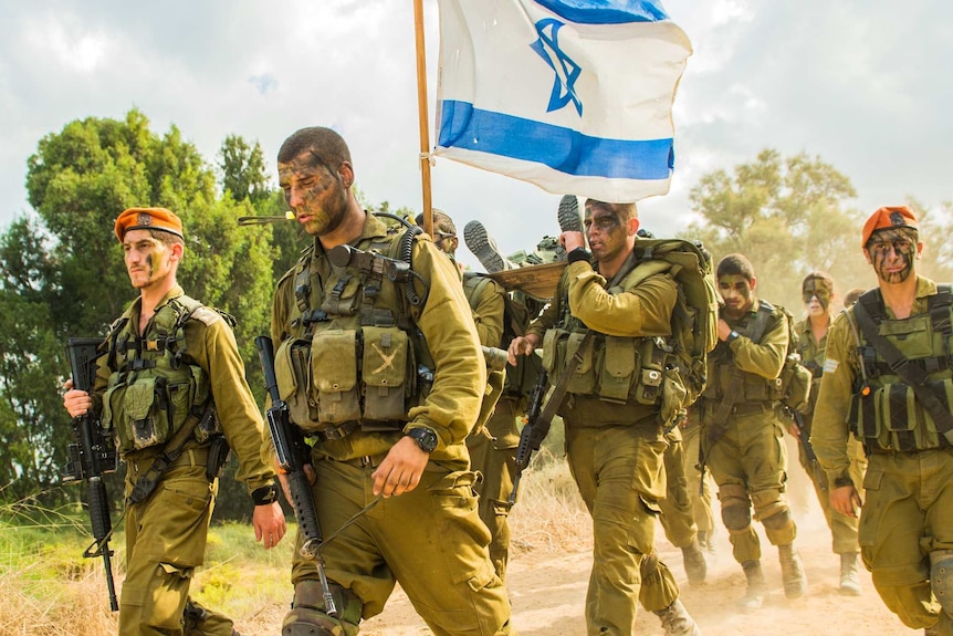 Israeli soldiers on the march