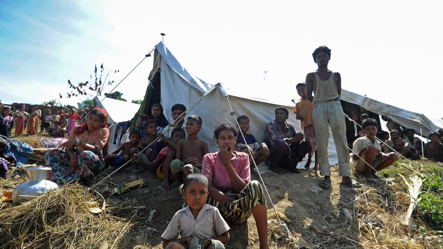 Rohingya people in camp in Myanmar's Rakhine state