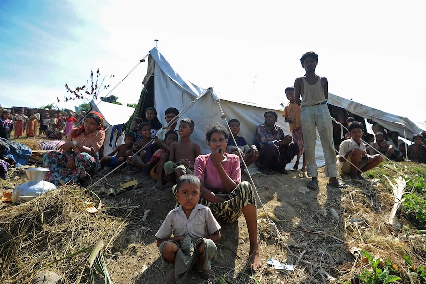 Rohingya people in camp in Myanmar's Rakhine state