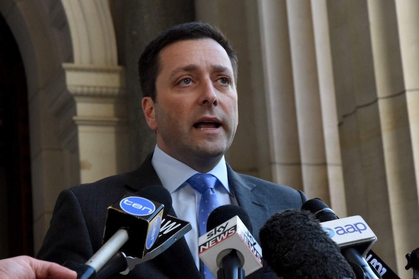 Opposition Leader Matthew Guy speaks to the media.