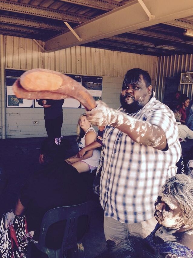 Local man Gadrian Hoosan makes his point at the MRM zinc mine community meeting.