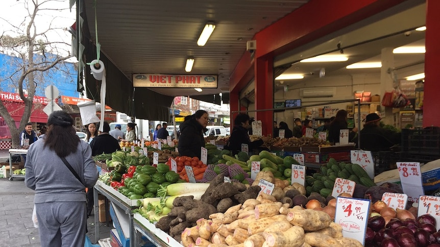 A fruit and vegetable shop selling Vietnamese vegetables in Bankstown, Sydney.