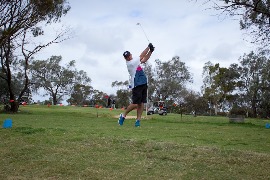 Michael Smith tees off at the fifth hole of the Barmera Golf Course on Wednesday.
