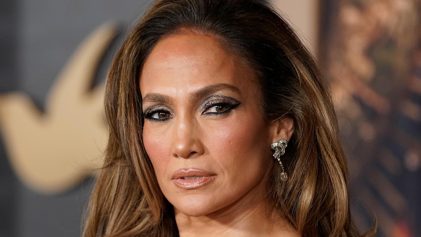 A close up image of Jennifer Lopez on a red carpet. 