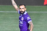 Diego Castro of Perth Glory celebrates his goal during the round 19 A-League match between the Adelaide United and Perth Glory at Coopers Stadium in Adelaide