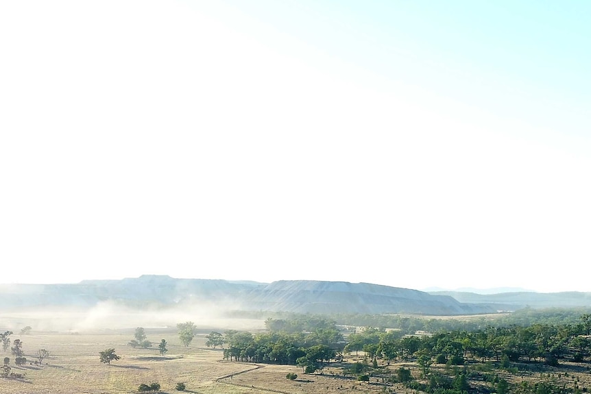 A photo of what appears to be air pollution at the Maules Creek mine.