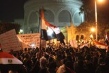 Protesters chant anti-Morsi slogans in front of the presidential palace in Cairo.