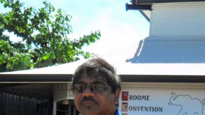 Frank Parriman outside the Broome Convention Centre where talks are being held