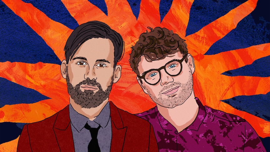 Artwork of Tim Shiel and Phil Jamieson, bright colours and illustrated portraits