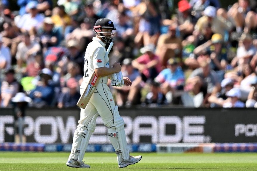Kane Williamson walks off and looks to one side