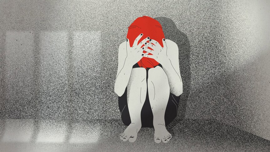 An illustration of a juvenile sitting on the floor with their head in their hands.