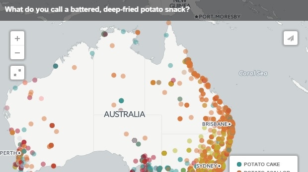 Mapping words around Australia: What do you call a battered, deep-fried potato snack?