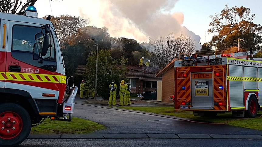 Fire crews at a house on Minninup Road in Withers, Bunbury