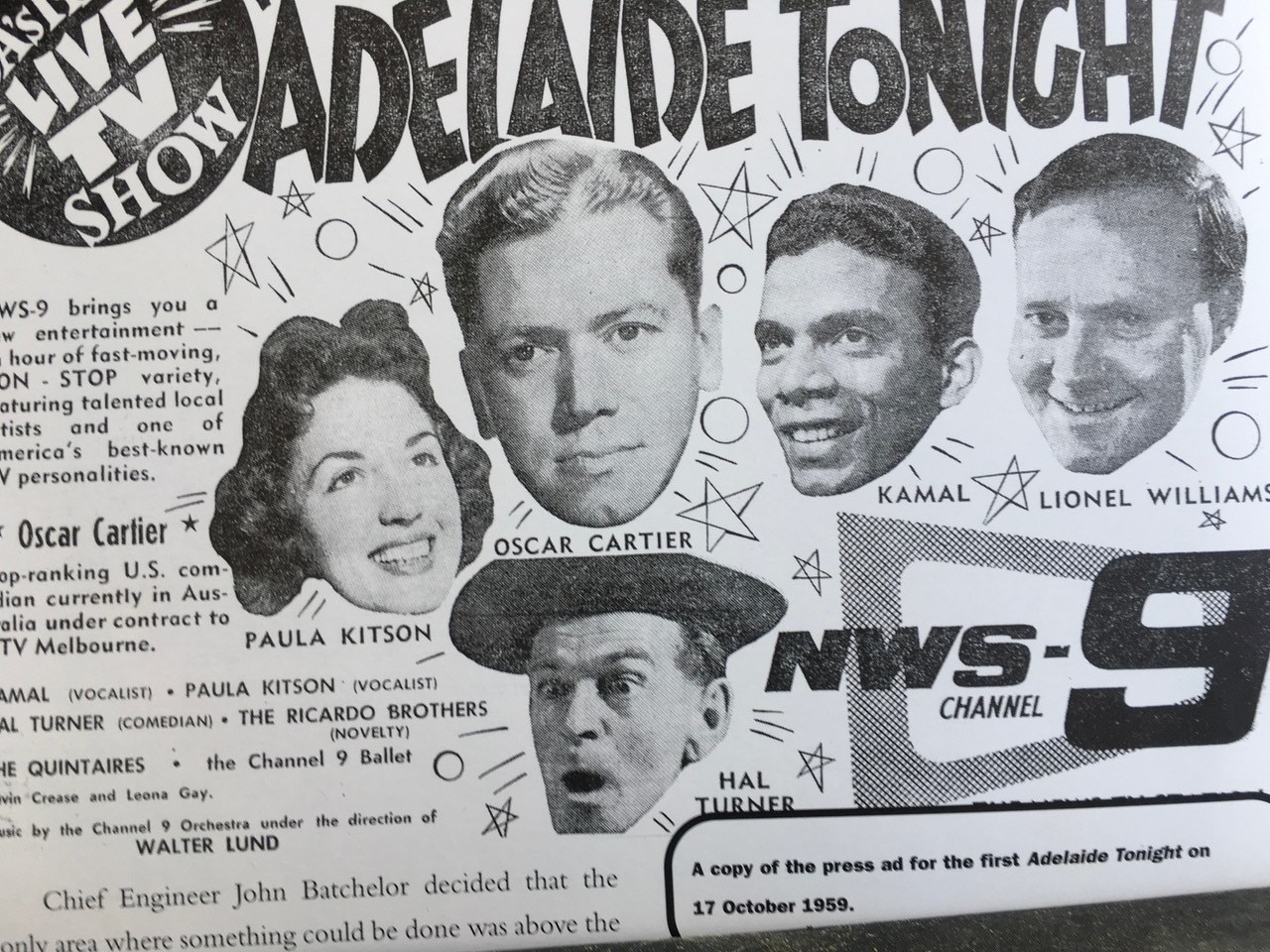 Folheto de publicidade para convidados de televisão dos anos 1950