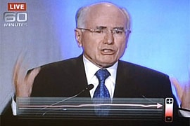 Prime Minister John Howard and the Channel 9 worm during the Leaders debate 21 October