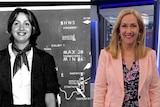 Composite image of black and white photo of female weather presenter in 1975 and colour photo of today.