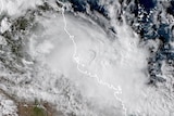 A satellite image of Cyclone Kimi off the coast of Far North Queensland.