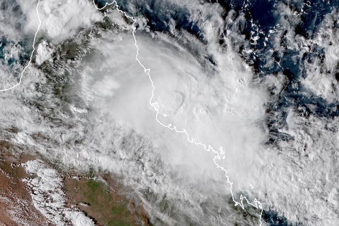 A satellite image of Cyclone Kimi off the coast of Far North Queensland.