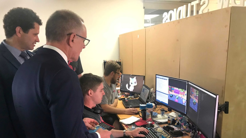 Premier Jay Weatherill and Employment Minister watch gaming developers at work