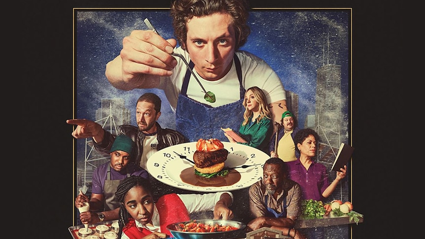 poster art depicting the characters of FX show The Bear posing and offering up food