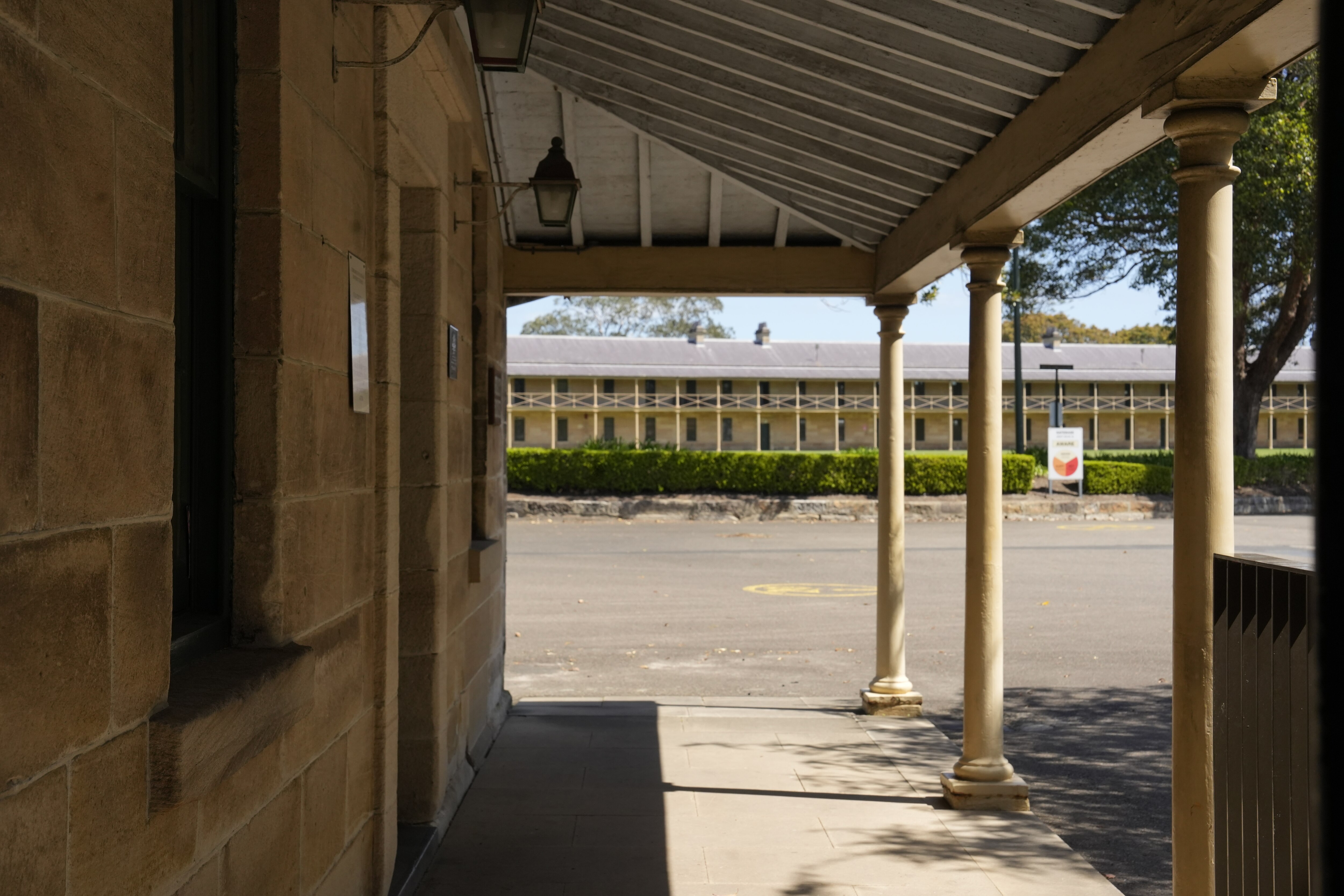 Old sandstone buildings and gates