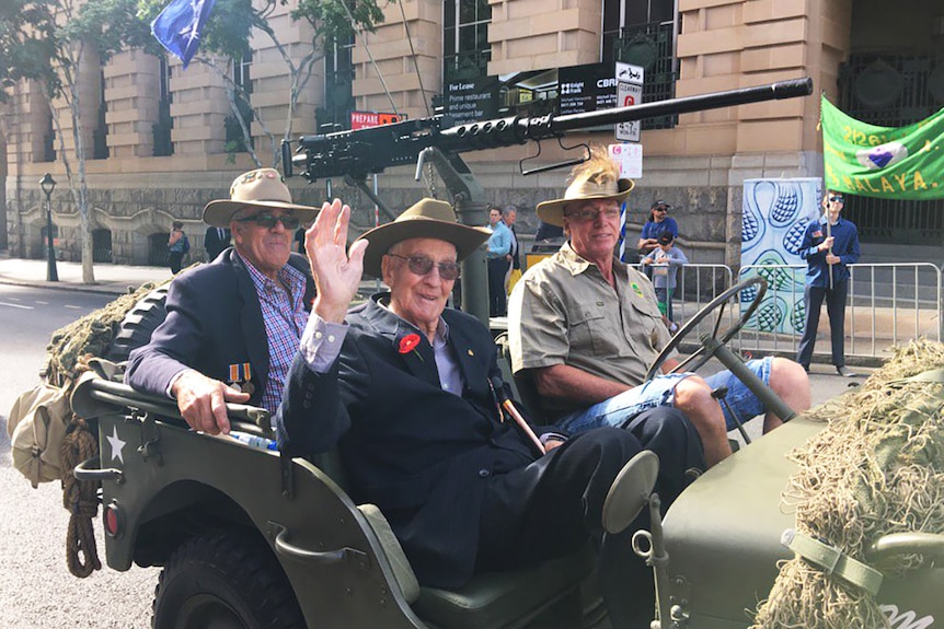 World War II 24th Battalion veteran Sidney Turvey, 95, led the Brisbane march.