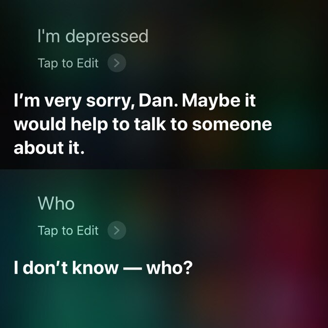 Siri not helpful with depression