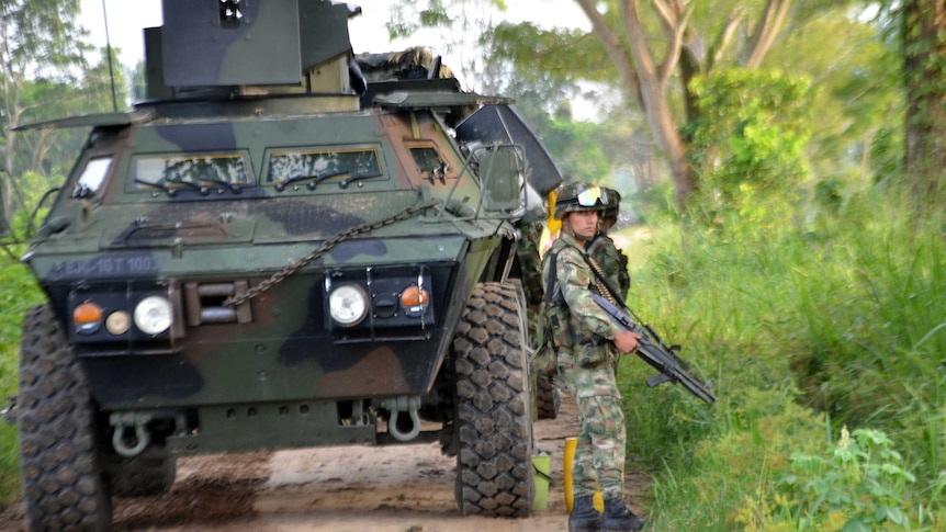 Colombian Army troop carrier in Tame