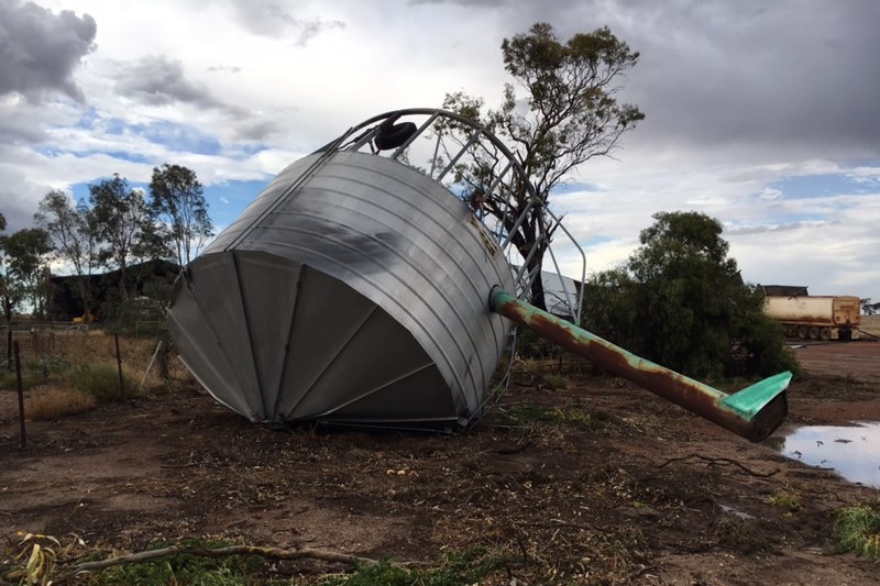 Severe thunderstorms brought down this water tank at a Cunderdin farm