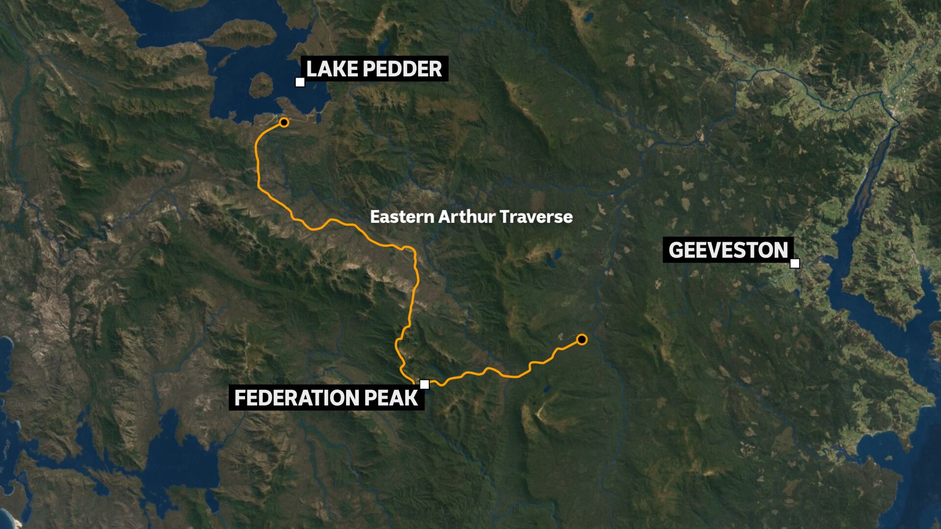 Map of area where bushwalker went missing and later found deceased.