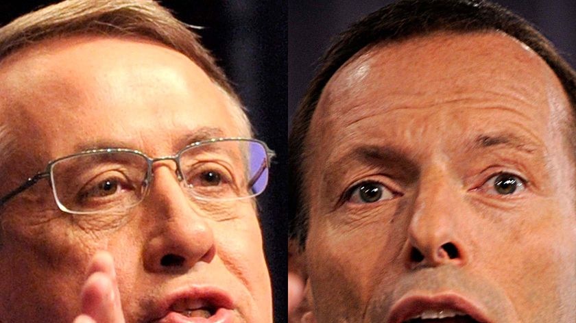 LtoR Federal Treasurer Wayne Swan and Opposition Leader Tony Abbott