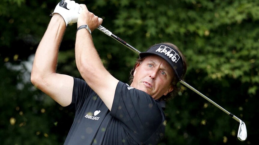 Phil Mickelson off the tee at the 11th.