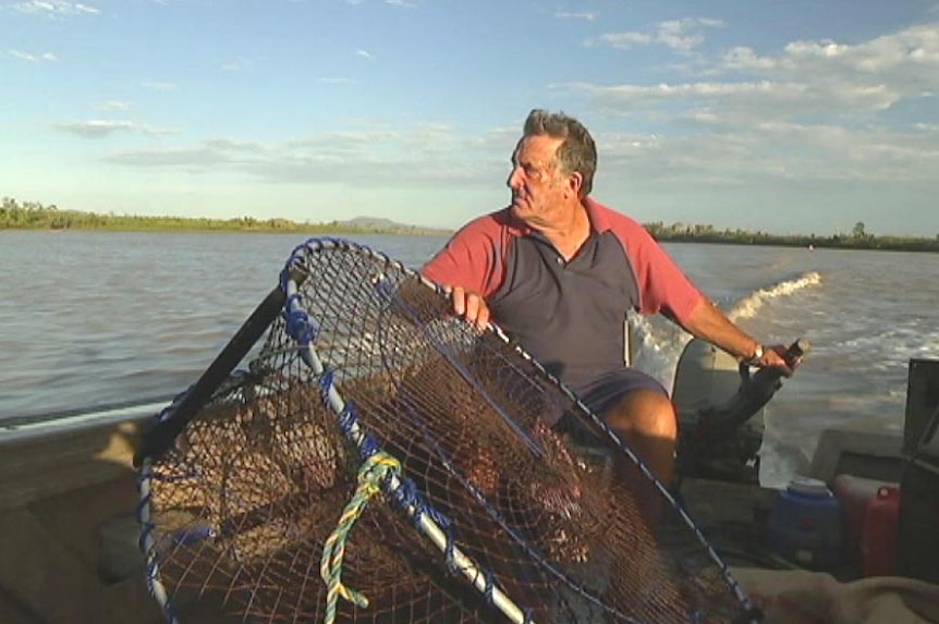 Commercial fisherman, Dave Swindells, on the Fitzroy River, Queensland, in February 2017