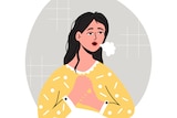 An illustration of a woman with breathing problems and heart palpitations