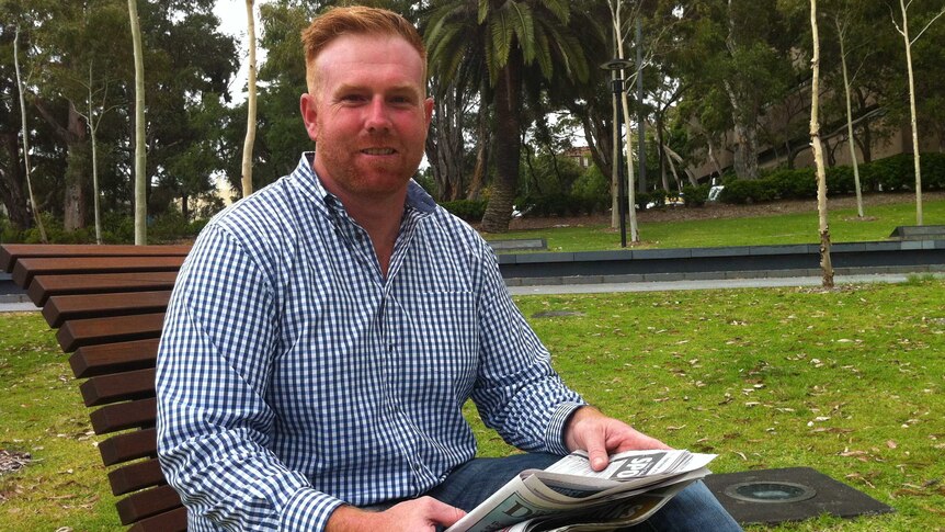 Former problem gambler Anthony O'Sullivan on a park bench.