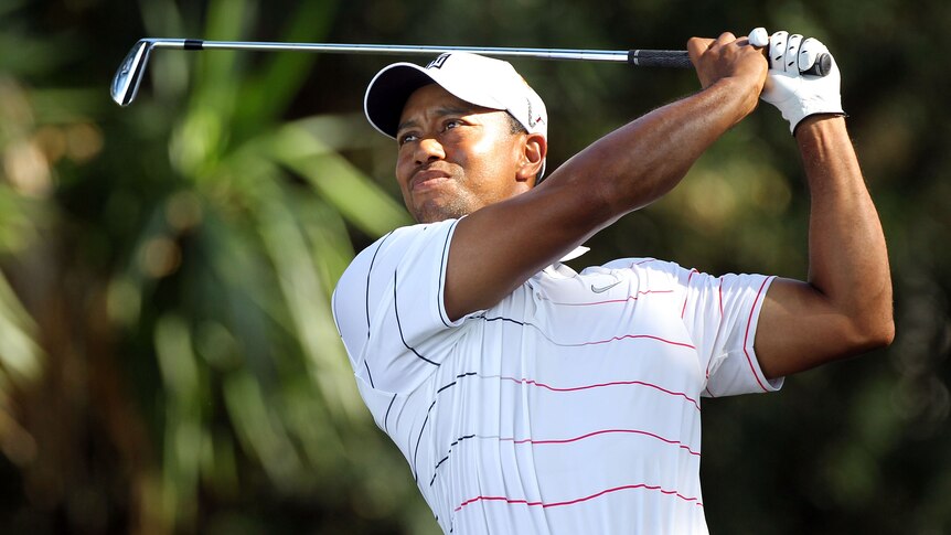 In the hunt ... Tiger Woods plays a shot on the 17th hole