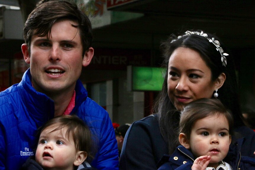 James Cummings and his family at the 2017 Melbourne Cup parade.