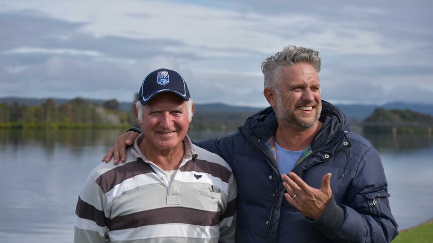 Ray and grant Saunders on the banks of the Manning River at Taree