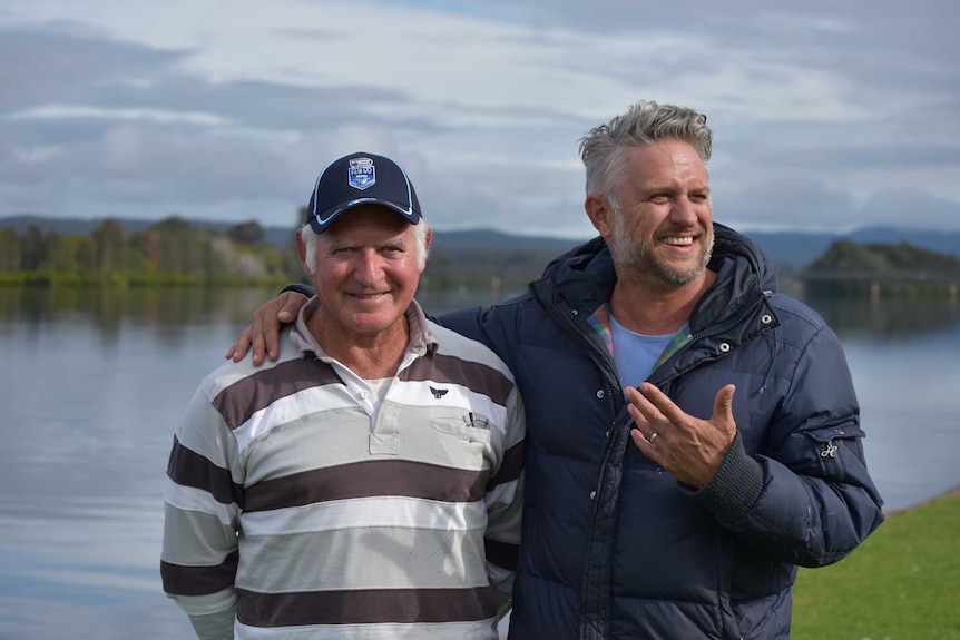 Ray and grant Saunders on the banks of the Manning River at Taree