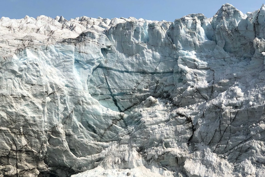 Cracks in a glacier near Kangerlussuaq, Greenland.