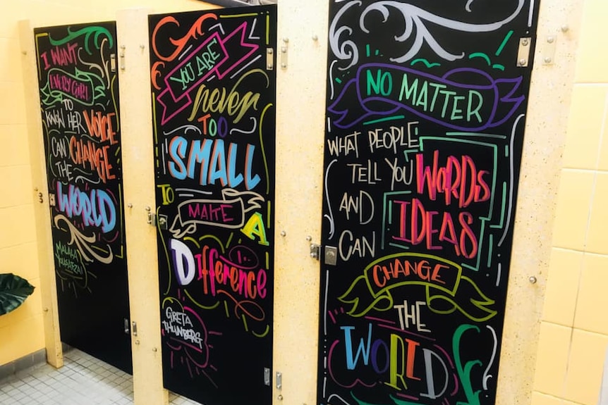 Colourful toilet doors at a Sydney school.