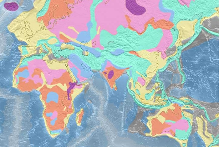 A colour-coded map of the Earth
