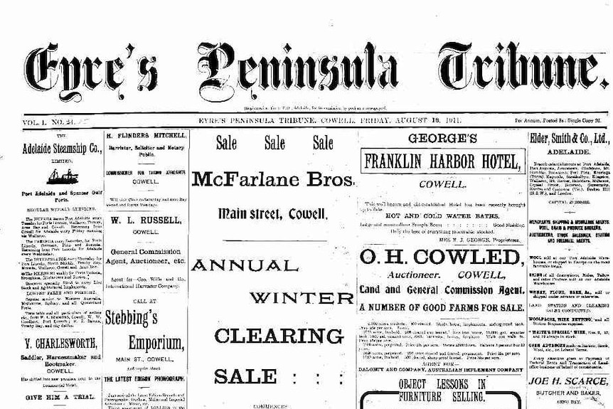 Old newspaper masthead Eyre Peninsula Tribune