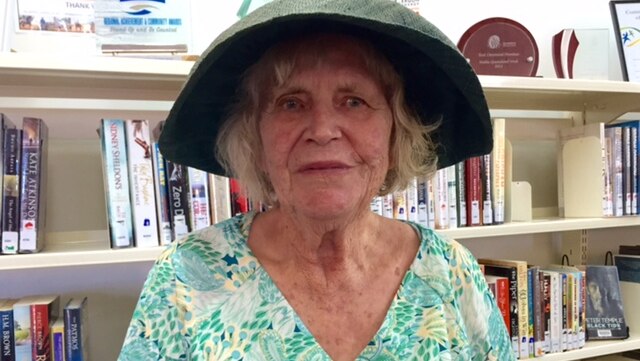 88-year-old Vida Beauchamp standing in the Boulia (in western Queensland) library.
