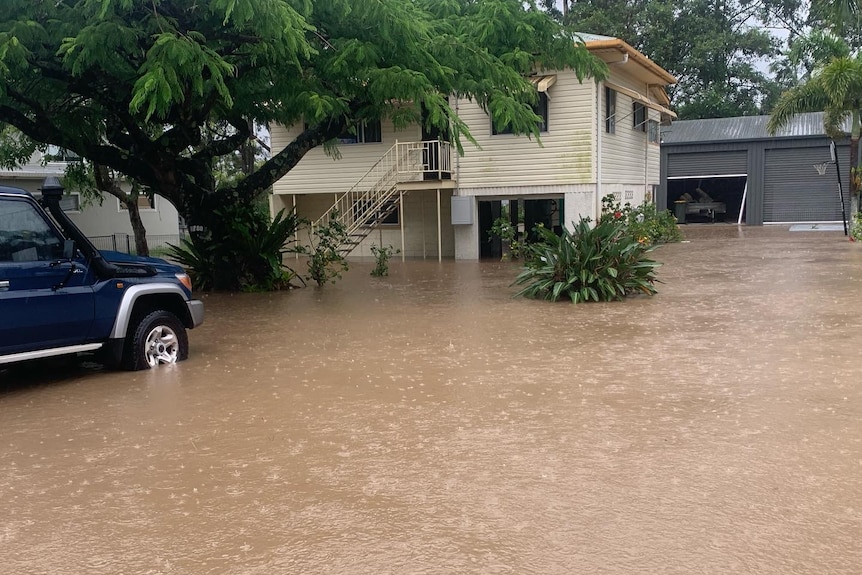 A flooded suburban street