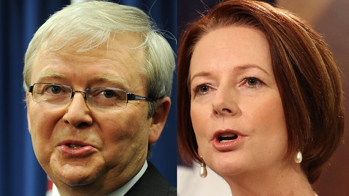 Former prime minister Kevin Rudd and Prime Minister Julia Gillard in the lead up to the Labor leadership spill.