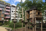 A communal garden at a Baugruppen apartment development in Berlin.