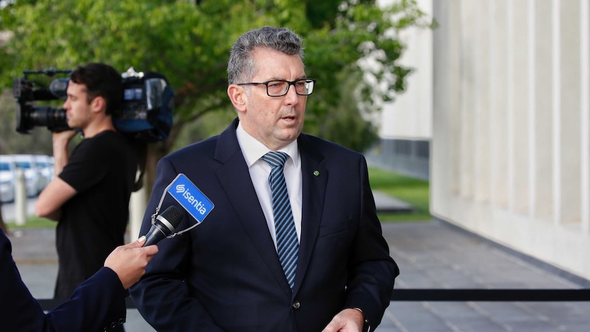 Hon Keith Pitt speaks to reporters in Canberra.