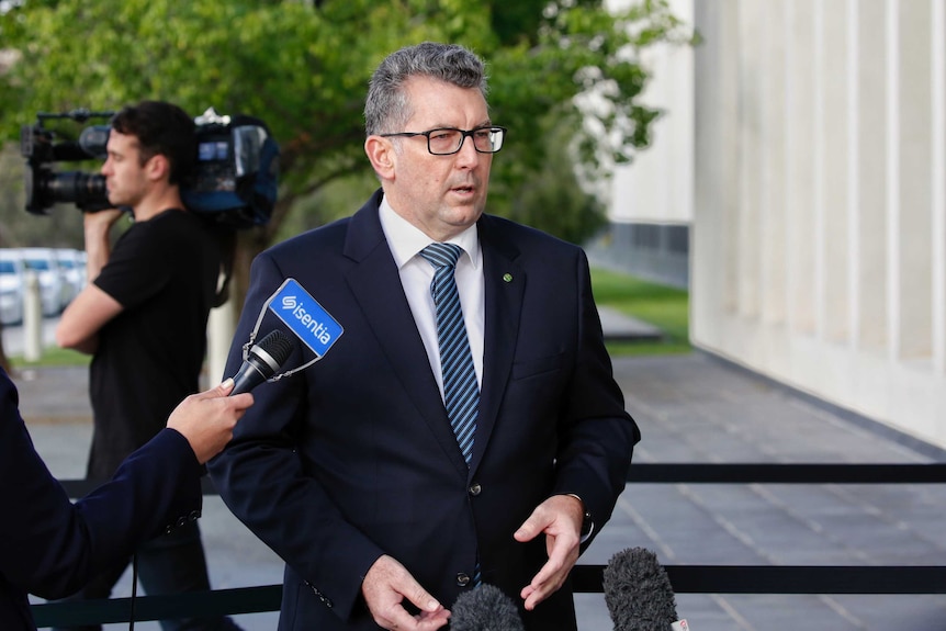 Hon Keith Pitt speaks to reporters in Canberra.